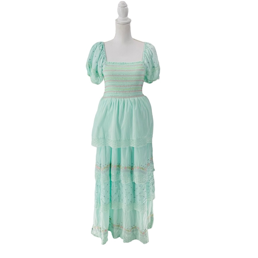 LoveShackFancy NEW Capella Tiered Embroidered Lace Swiss Dot Maxi Dress Size S - Picture 4 of 13